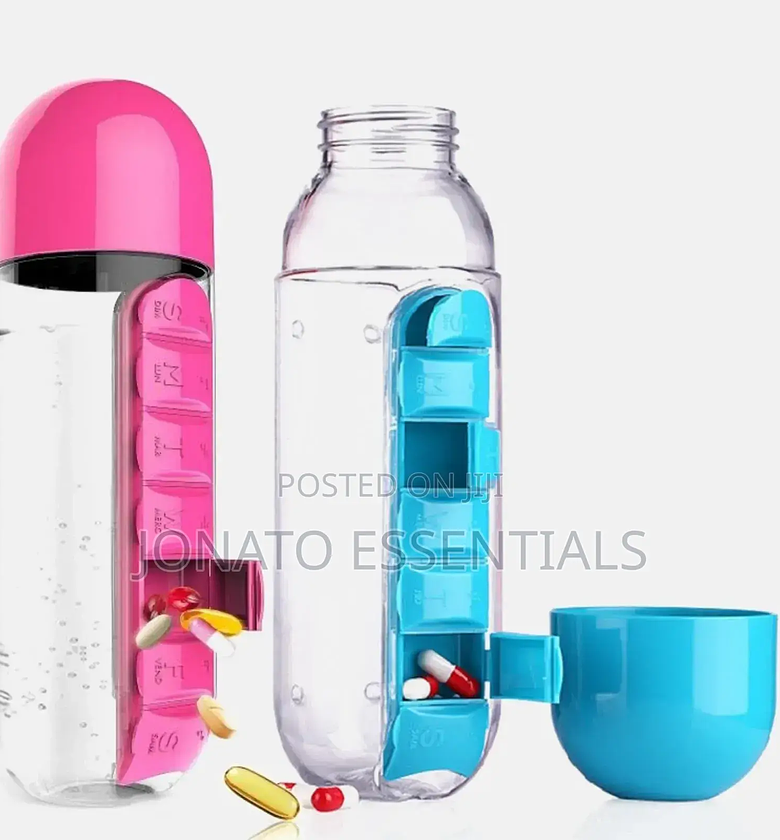 600ml Bottle With 7 Grid Pill or Medicine Box and Organizer image