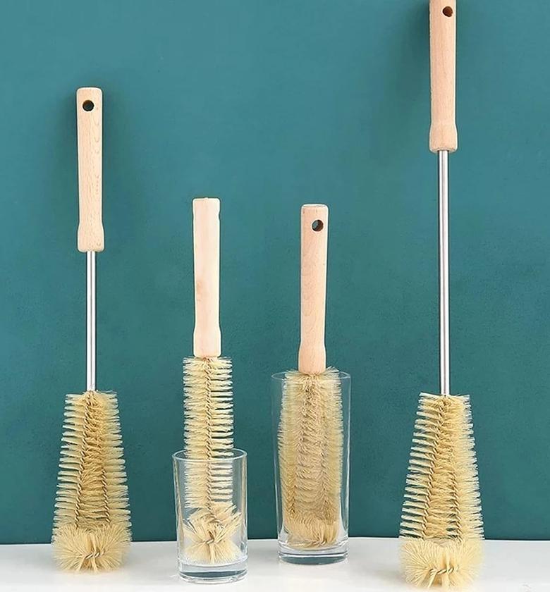 4 Pc Long Wooden Bottle, Cups Cleaning Brushes image