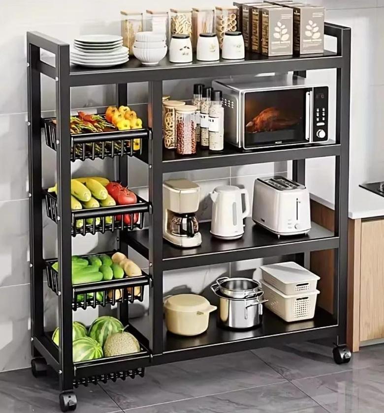 Multifunctional Strong metallic Kitchen rack with movable & lockable wheels image