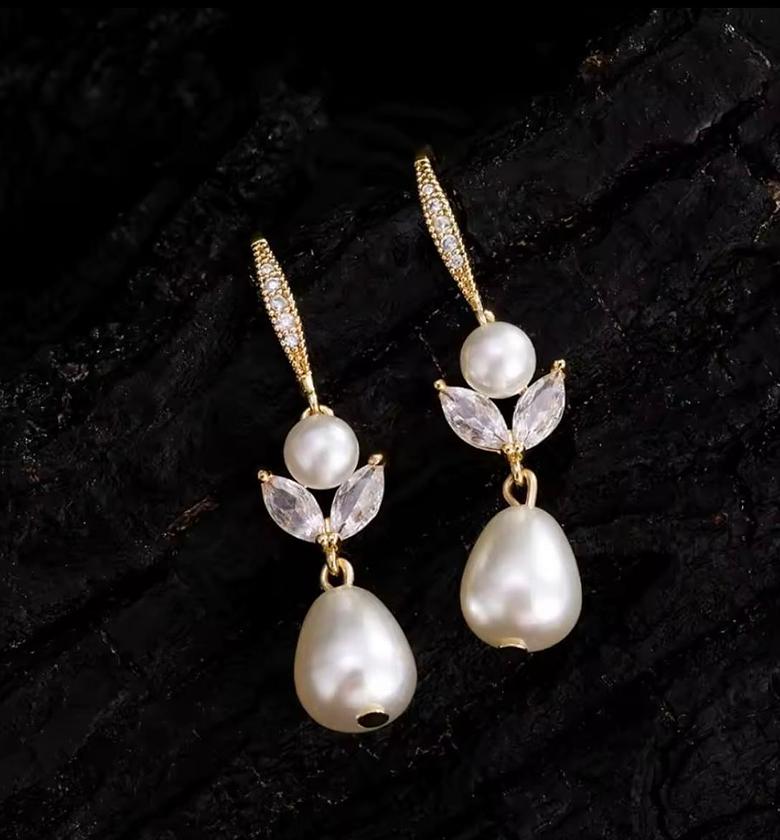 Botanical Pave Pearl Dangles image