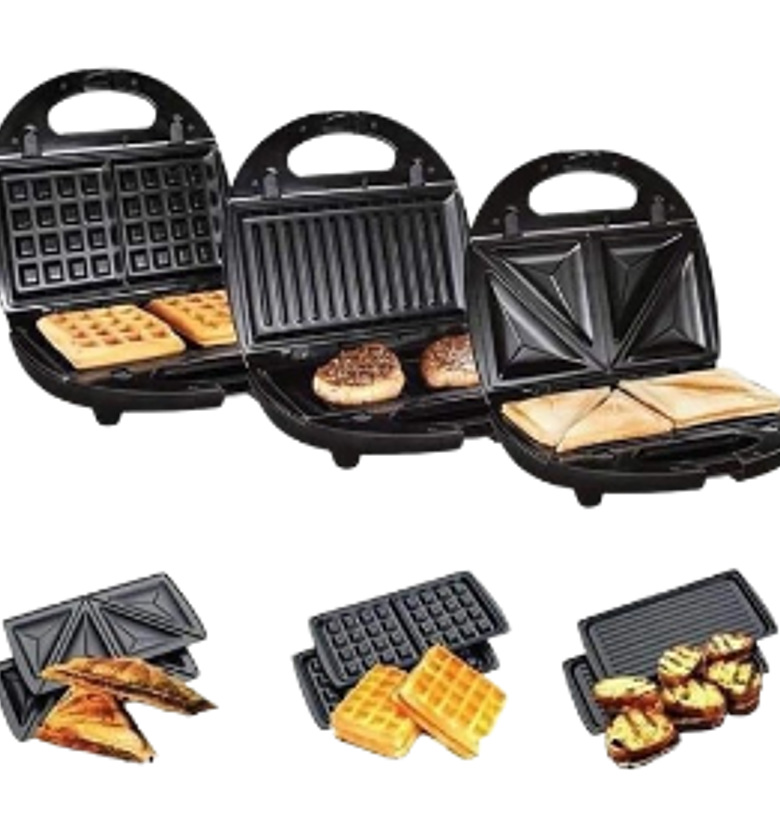 3-in-1 Sandwich Waffle and Grill Maker, Multi-Function Electric Sandwich Press, Non-Stick Breakfast Maker image