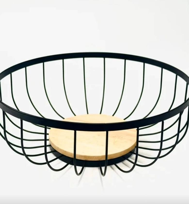 High quality metallic basket with wooden base. image