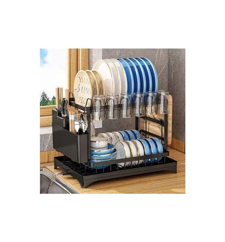 Dish Rack. Advanced 2-Tier Black Dishrack – Large Capacity Dish Drainer with Cup Holder & Utensil Rack image