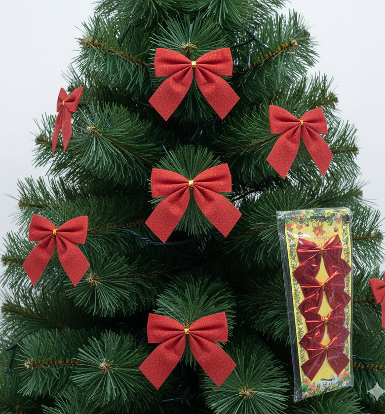 Red Christmas Ribbon Bows Pack of 4 Festive Decor Kenya image