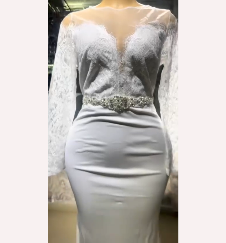 Sleek Grace Lace Sleeve Bridal Gown image