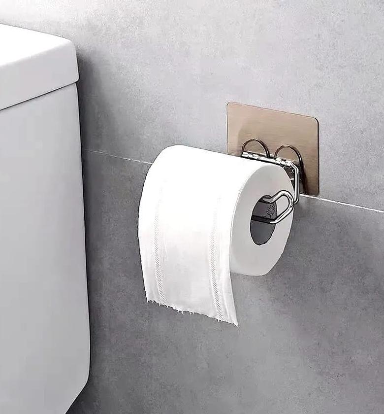 Punch-Free Stainless Steel Toilet Paper Holder and Bathroom Roll Rack image