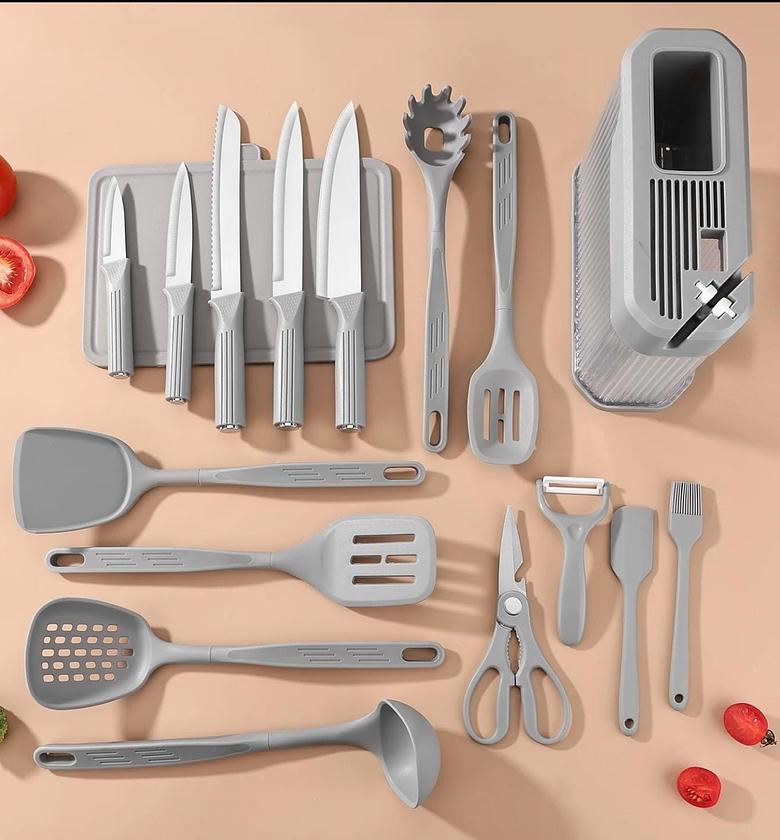 17-Piece Premium Food-Grade Silicone Kitchen Utensil Set with Knives & Accessories image
