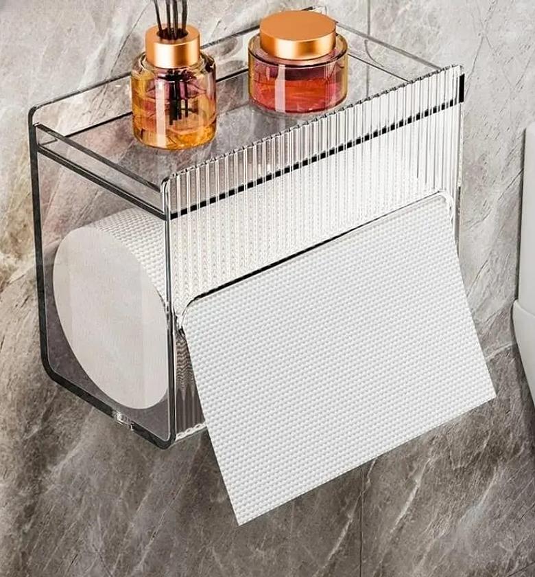 Wall-Mounted Luxury Ribbed Toilet Tissue Box and Multi-Functional Storage Rack image