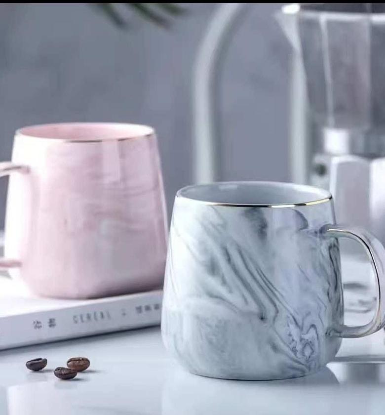6pc Marble Effect Mugs with Golden Rim – 400ml image