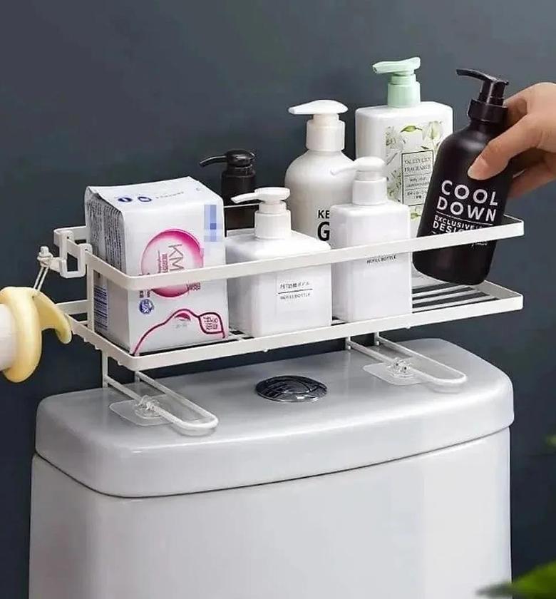 Metallic over the toilet rack image