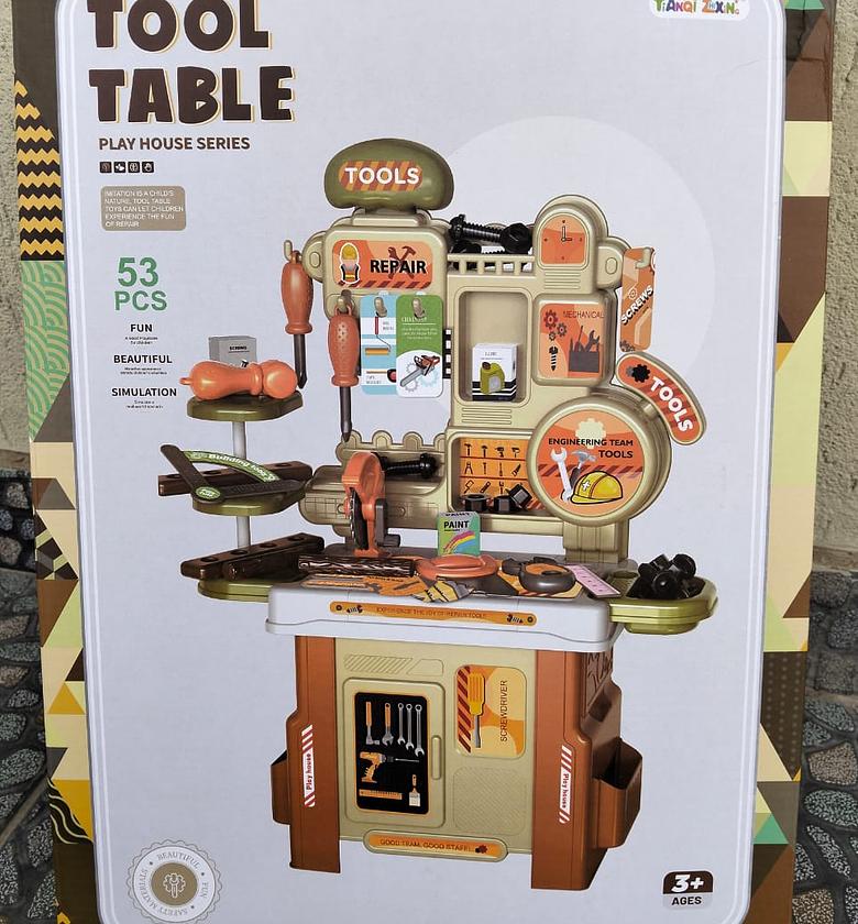 53pcs  Tool Table.  It includes 53 pieces and is designed for children aged 3 and up image