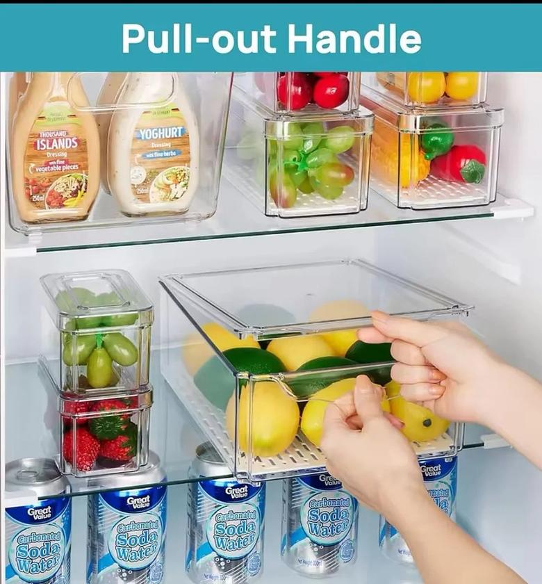 14 pcs BPA-Free Stackable acrylic Fridge Organizer Bins with Lids image