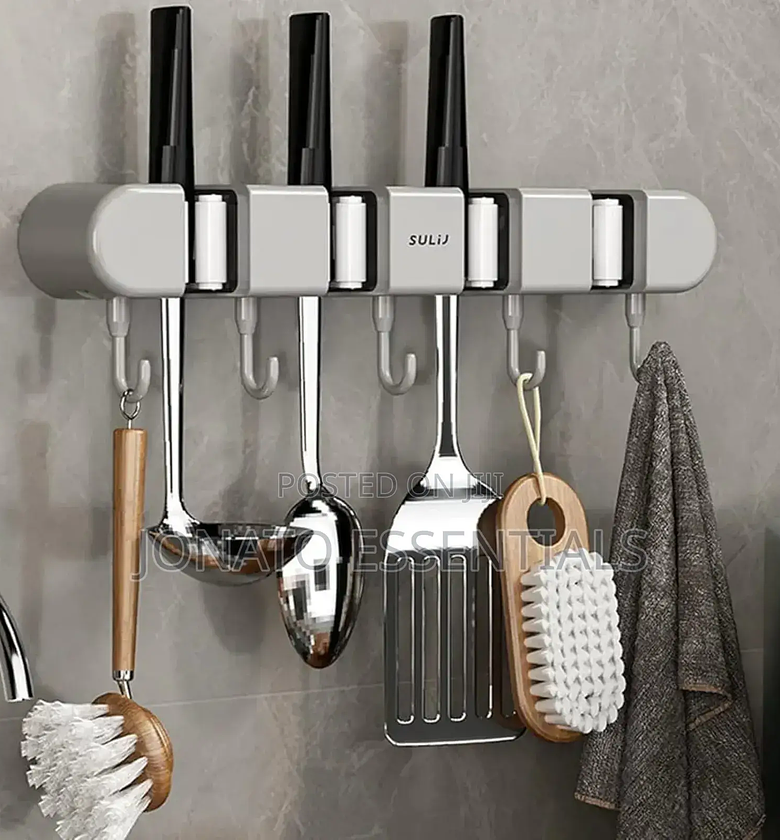 Wall Mounted Adhesive Mop Holder And Organizer image
