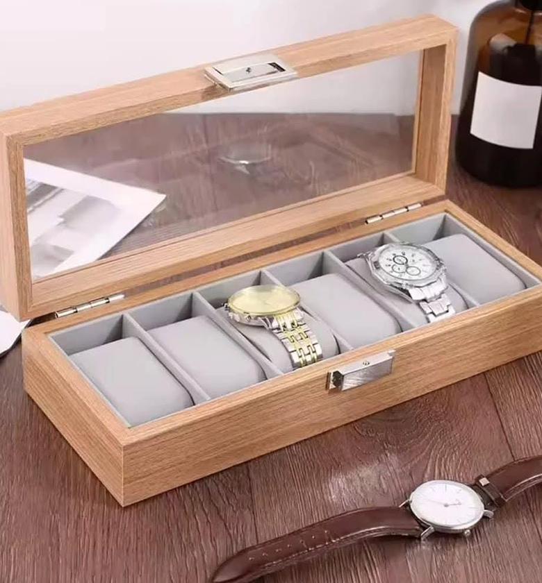 6 slot wooden watch organizer. image