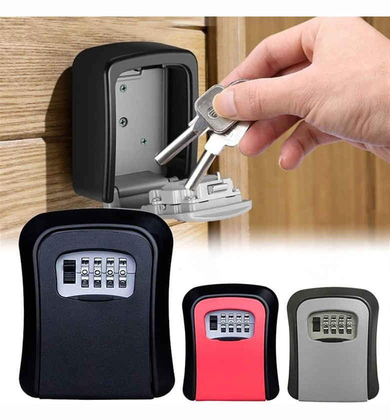 High-Security Metallic Wall-Mounted Key Safe Lock Box with 4-Digit Combination image