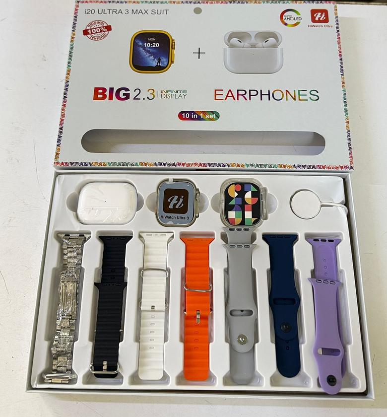 HiWatch Ultra 3 Max Suit. I20 Ultra MAX Suit 10in1 Set Bluetooth and wireless earphones image