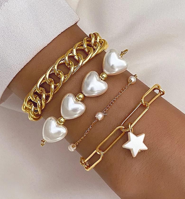 White Pearl Love Bracelet Set image