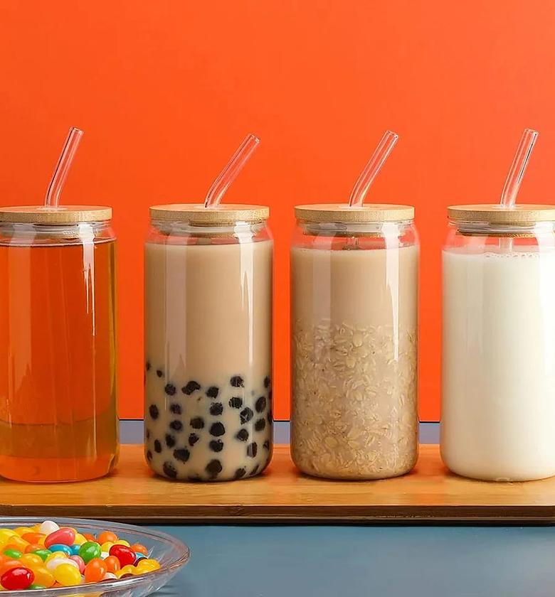 500ml Glass Cup With Lid And Straw image