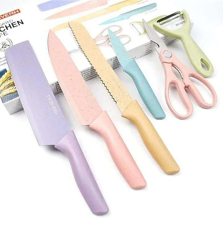 Six-piece macaroon-colored stainless steel knife set image