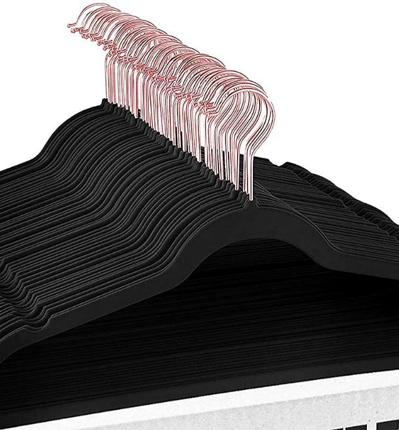 10pcs velvet non slip hangers with rose gold neck neck. image