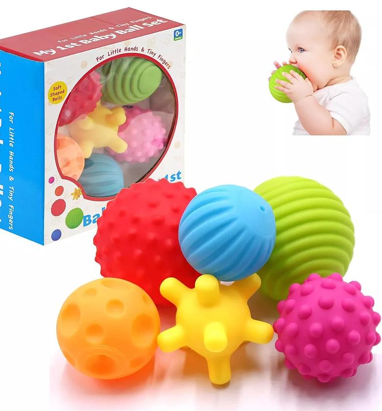 Baby Ball Set Baby Hand Massage 6 Piece Multi-Textured Sensory Toys Soft Balls image