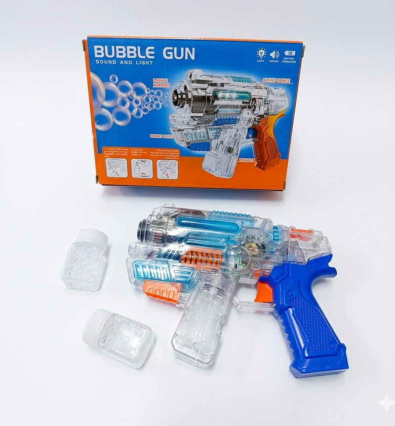 Automatic Bubble Gun Blaster Toy with Sound & LED Lights + 2 Refill Solutions - Fun Outdoor Kids Gift image