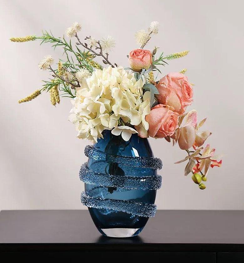 Hand-blown glass antique Art decor blue glass vase  image
