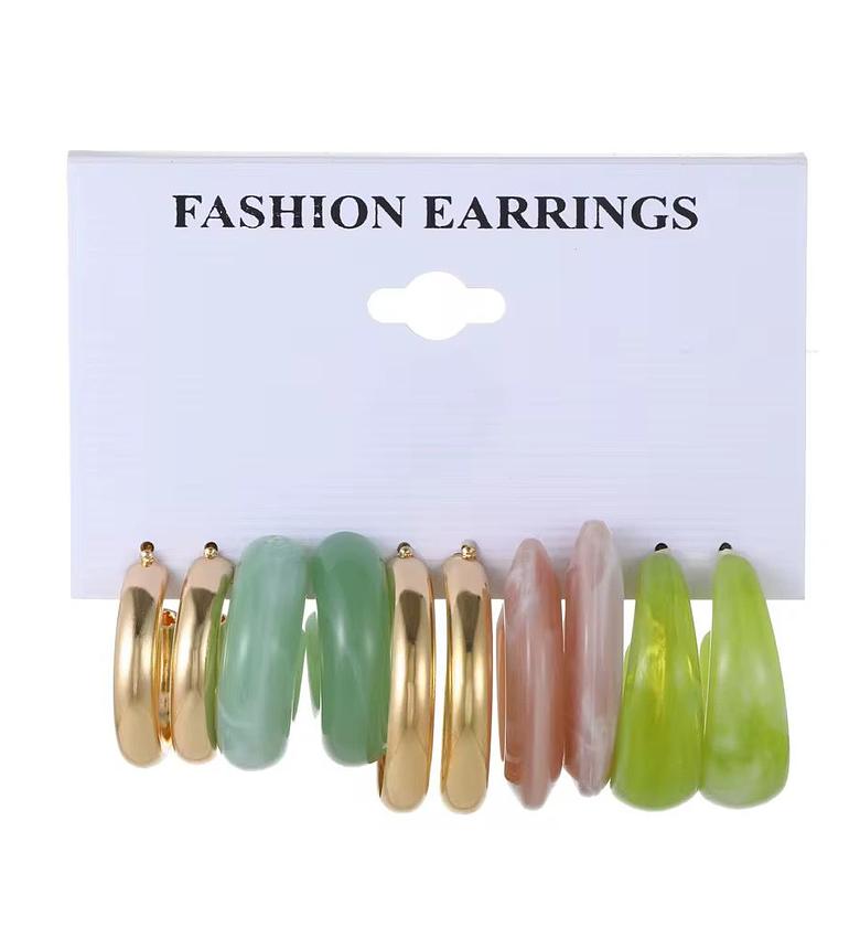 The Vibrant Multi-Color Resin & Gold-Tone Hoop Set  image