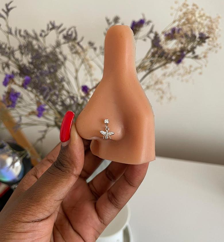 Buzzing Bee Dangle Corkscrew Nose Ring image