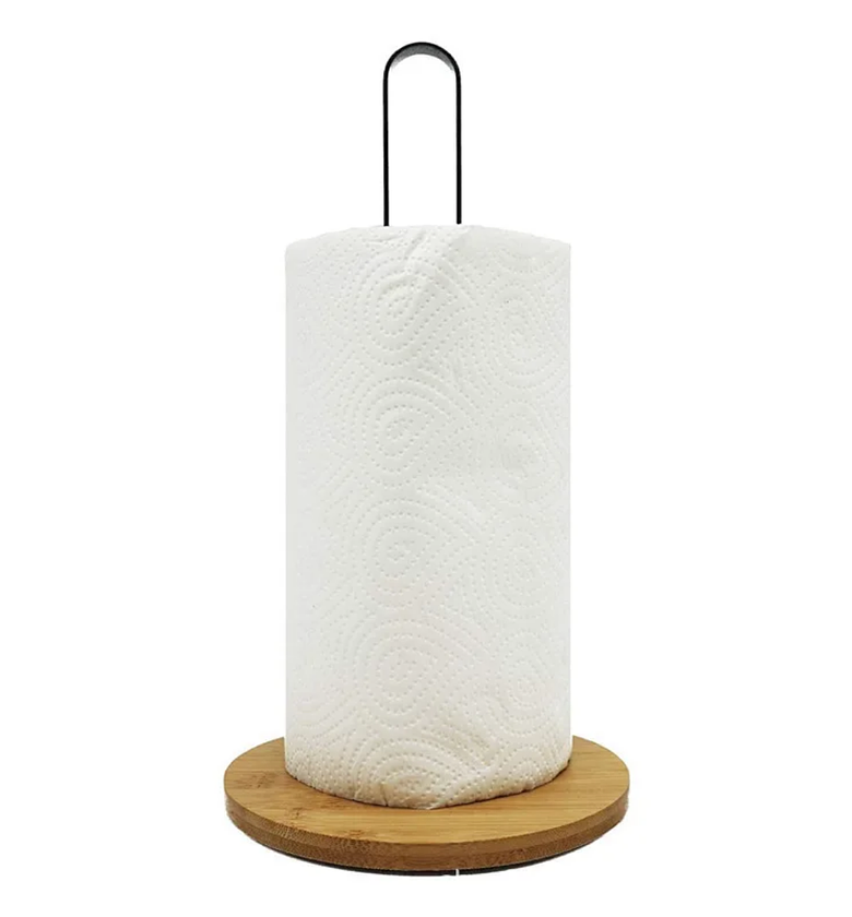 Metallic Paper Towel Holder with Bamboo Base image