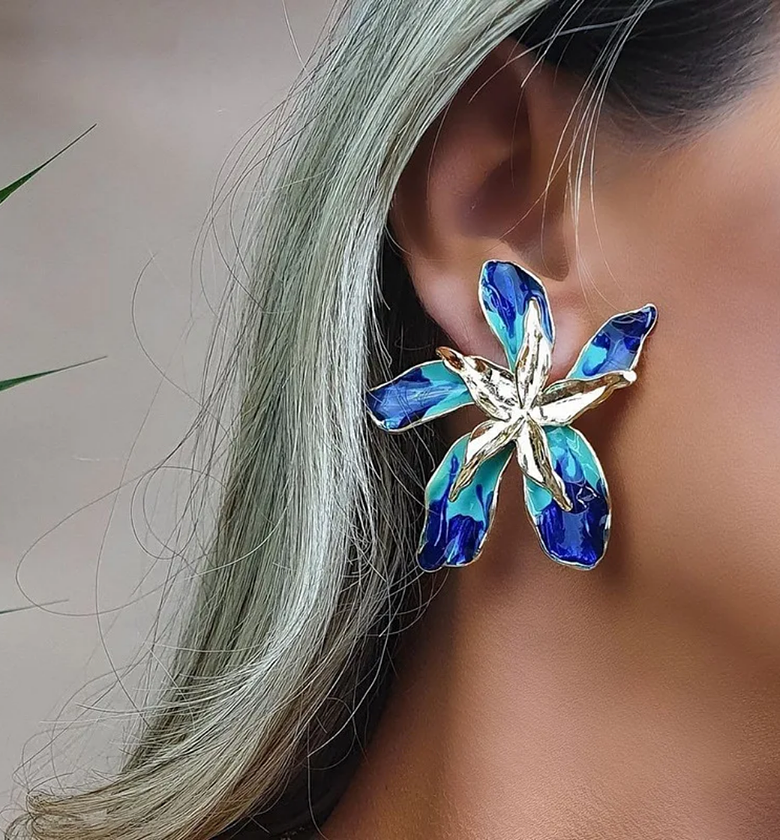 Blue/green 3D flower earrings  image