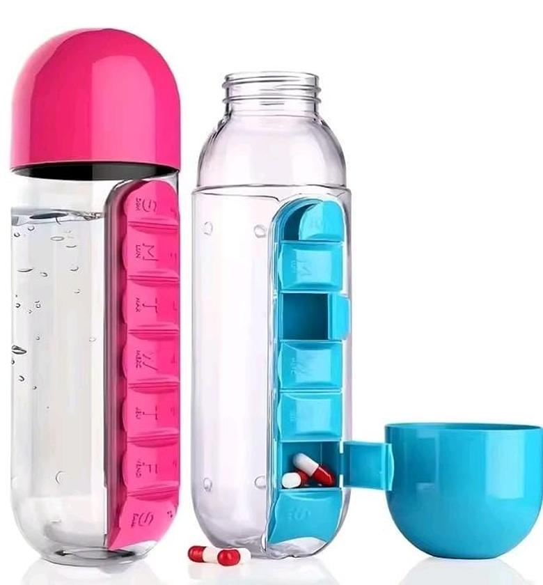 600ml Bottle With 7 Grid Pill or Medicine Box and Organizer image
