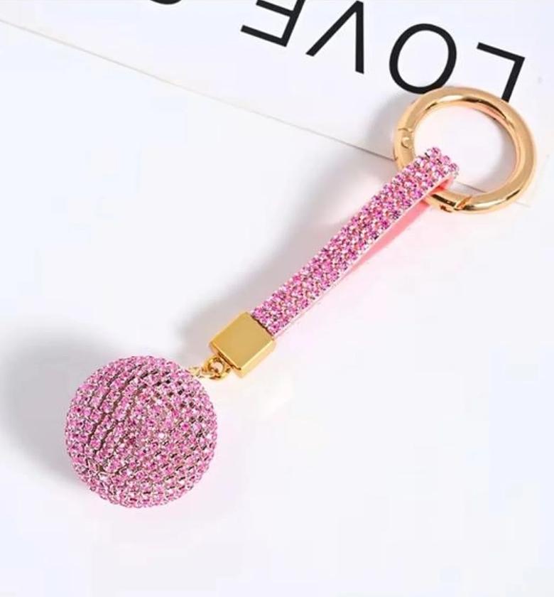 Pink Keychain with Ball & Rhinestones image