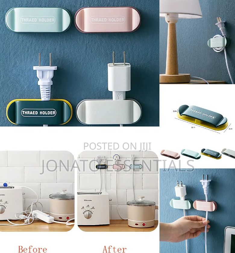 4pc Self-Adhesive Cable Organizer Wall Hook Plug Holder Set image