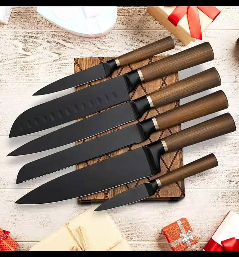 7-Piece Premium Stainless Steel Knife Set with Wooden Handle and Storage Block image