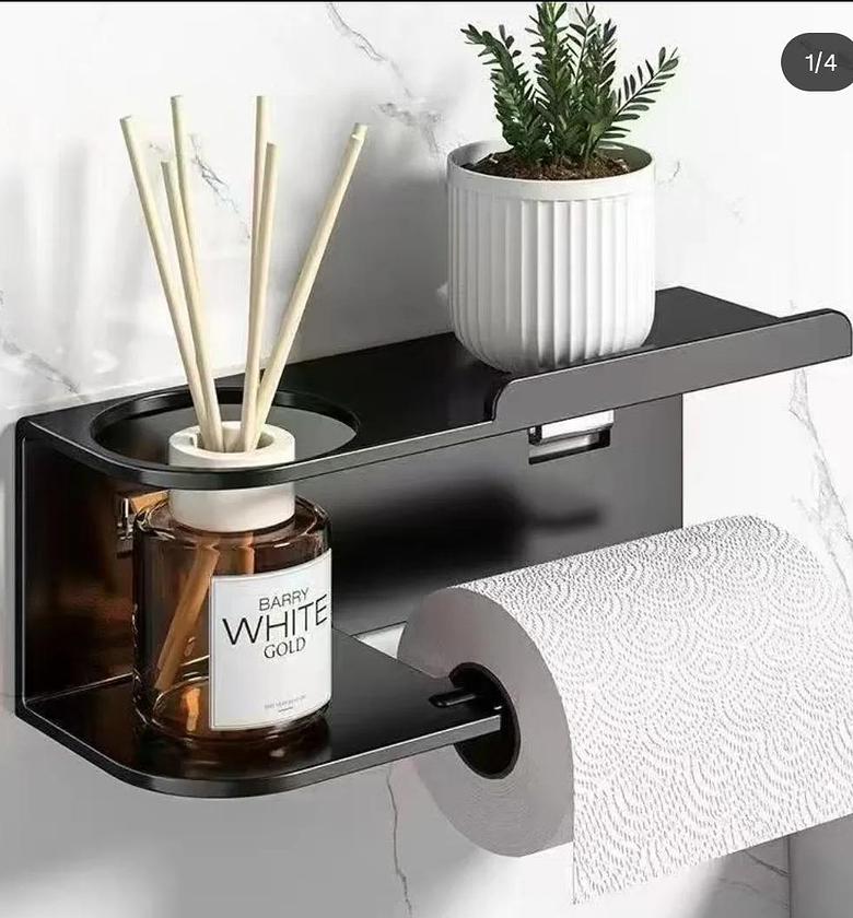 Wall-mounted toilet paper holder with shelf image
