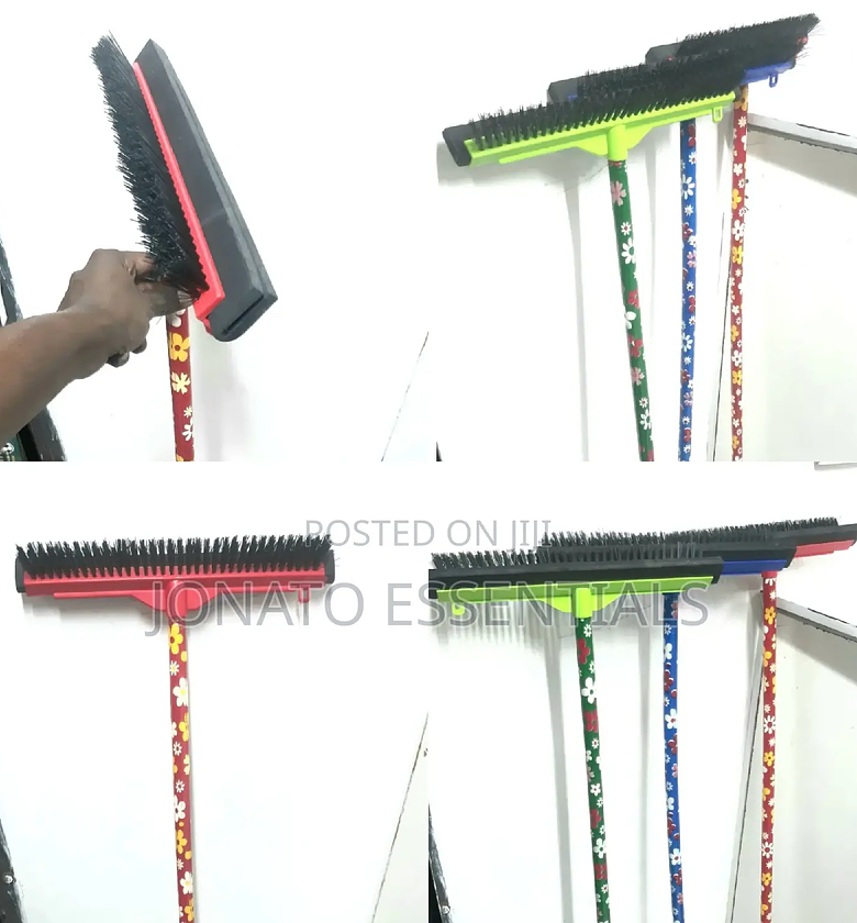 2 in 1 Long Handle Bristle Scraper Brush With Squeegee image