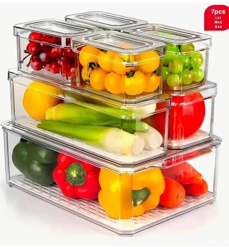 7 pcs BPA-Free Stackable acrylic Fridge Organizer with Lids  image