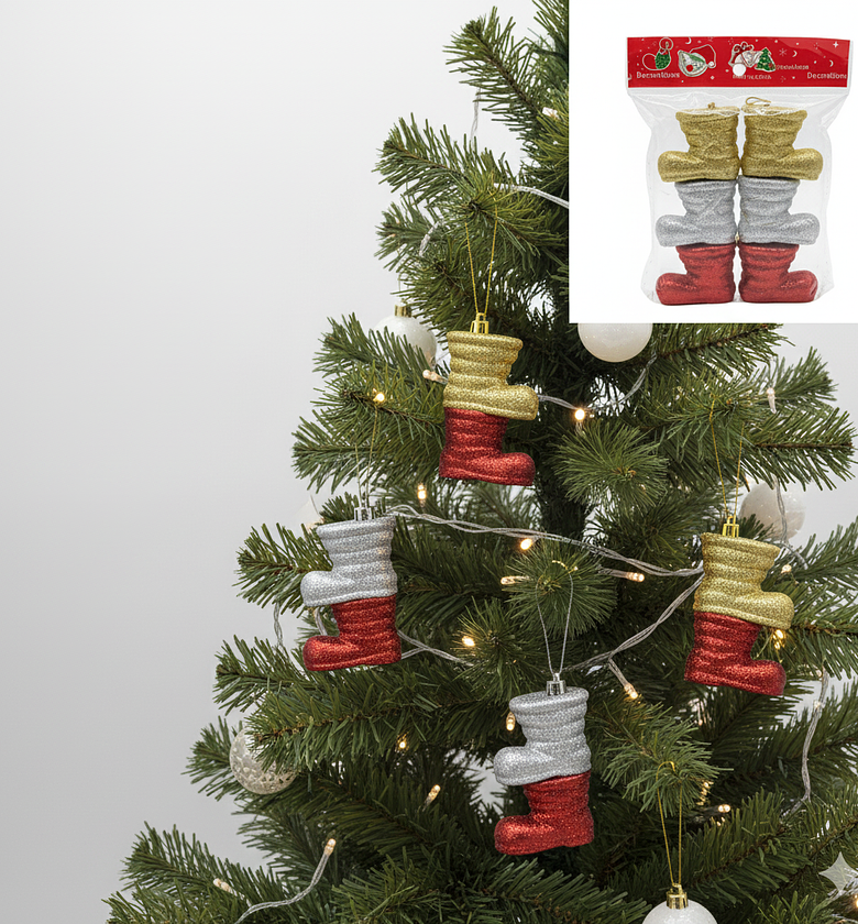 Shiny Glitter Christmas Boot Ornaments Pack of 6 Festive Decor image
