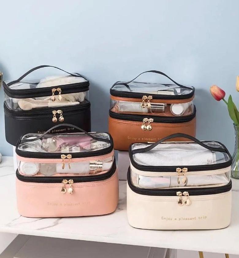 Double layer waterproof toiletries/cosmetic bag. image