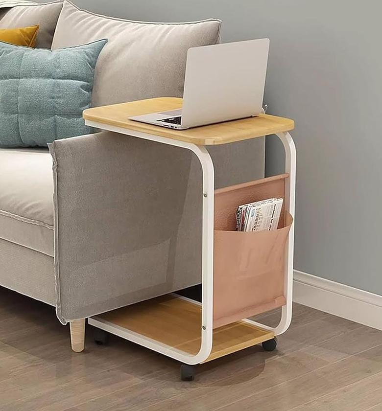 2 layer side table with wheels. image
