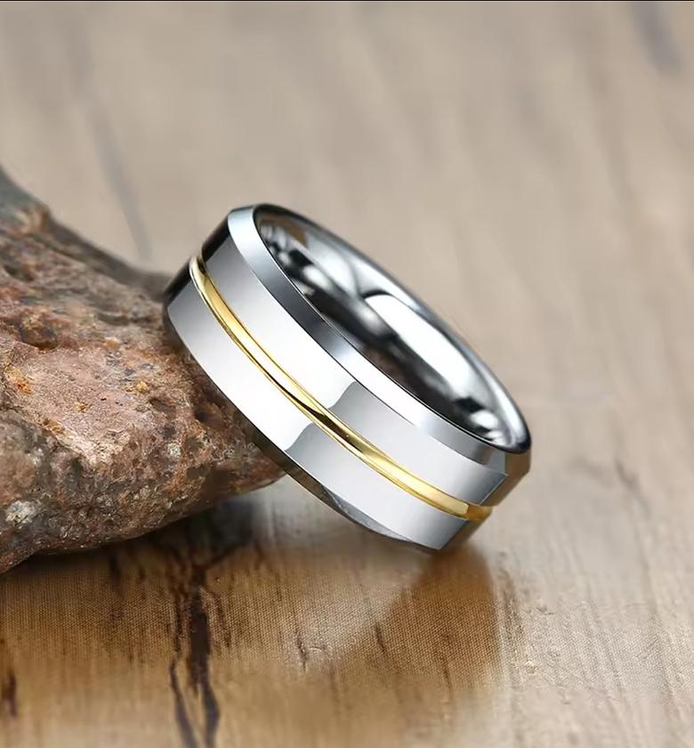 Tungsten Carbide Men's Ring with Gold Groove  image