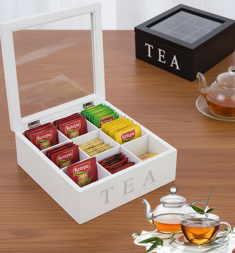 Wood Tea Bag Organizer Box with Ketepa Tea Bags 9 Slot image