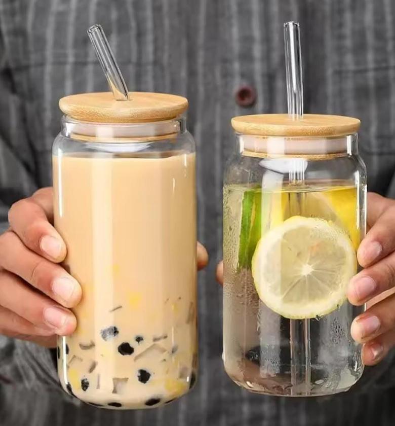 600mls Bamboo lid smoothie glass image