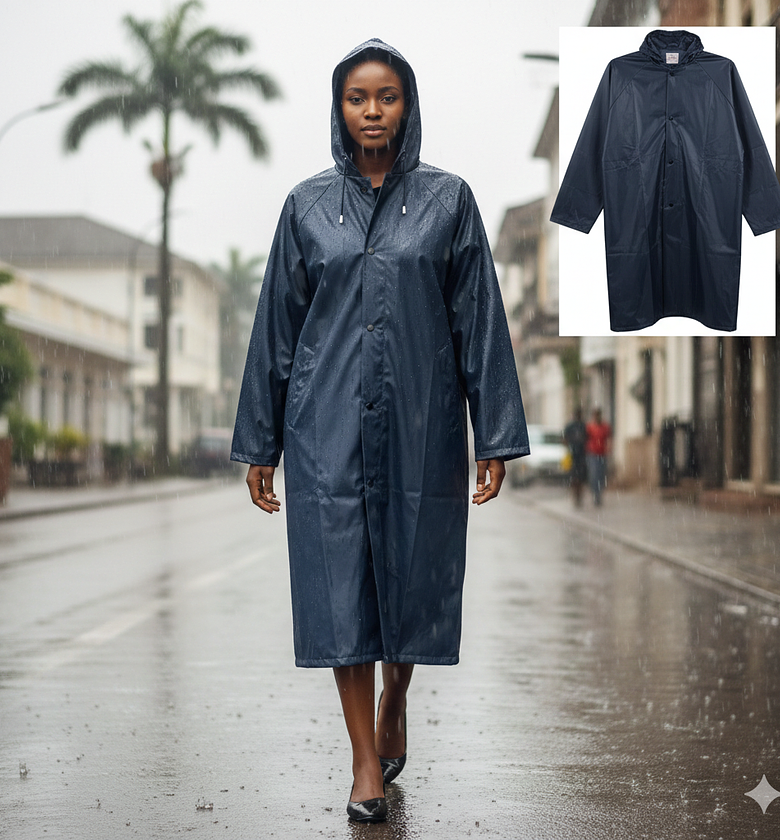 Heavy Duty Waterproof Long Raincoat with Hood - Navy Blue Rain Suit for Men/Women - Durable Rain Gear Nairobi Kenya image