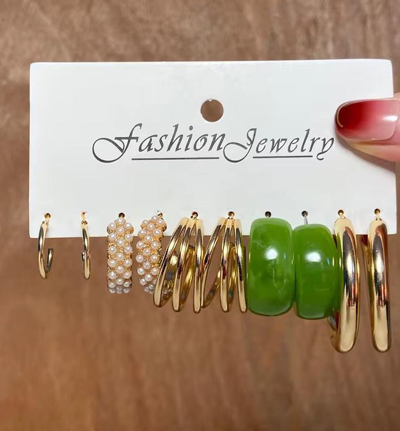 The Green Resin & Gold-Tone Hoop Earring Collection image