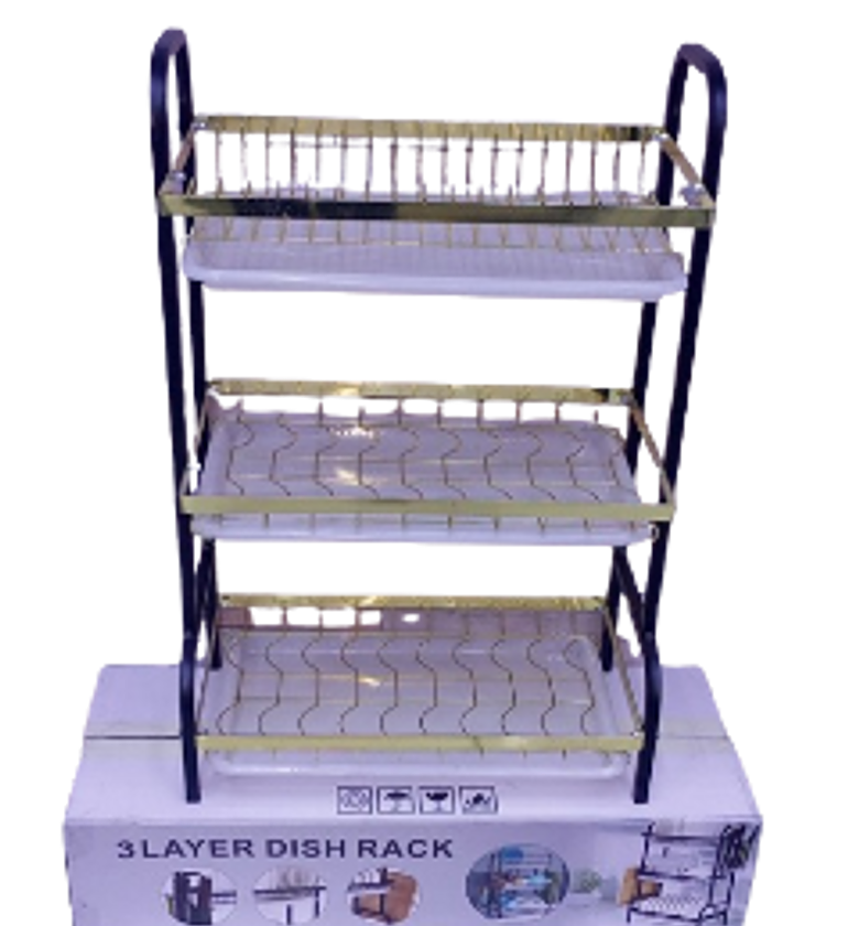 Dish Rack. 3 Layer Advanced Gold Black Dish Rack image