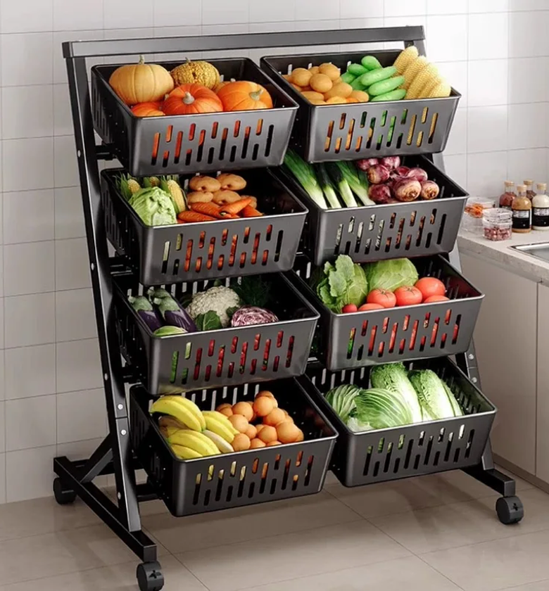 Multi-Functional Vegetable &amp; Household Storage Rack (Double Basket Design, With Wheels) image
