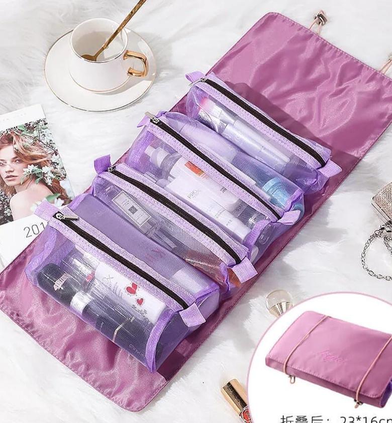 4Pcs In 1 Detachable Makeup Bag Women Zipper Mesh Large Capacity Cosmetics Pouch Foldable Portable Travel Wash Storage Bag. image