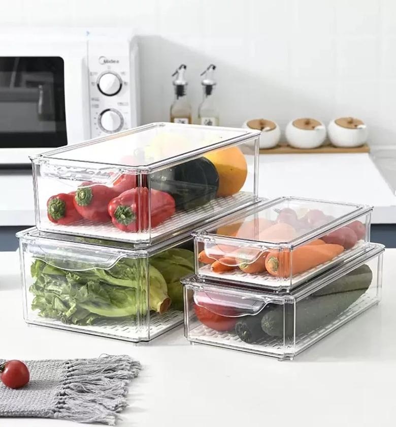 4 pcs Big capacity BPA-Free Stackable acrylic Fridge Organizer Bins with Lids image